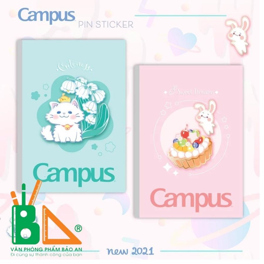 Vở KN Campus Pin Sticker 120 trang với thiết kế gáy keo đa lớp cao cấp, tạo cảm giác êm ái khi viết