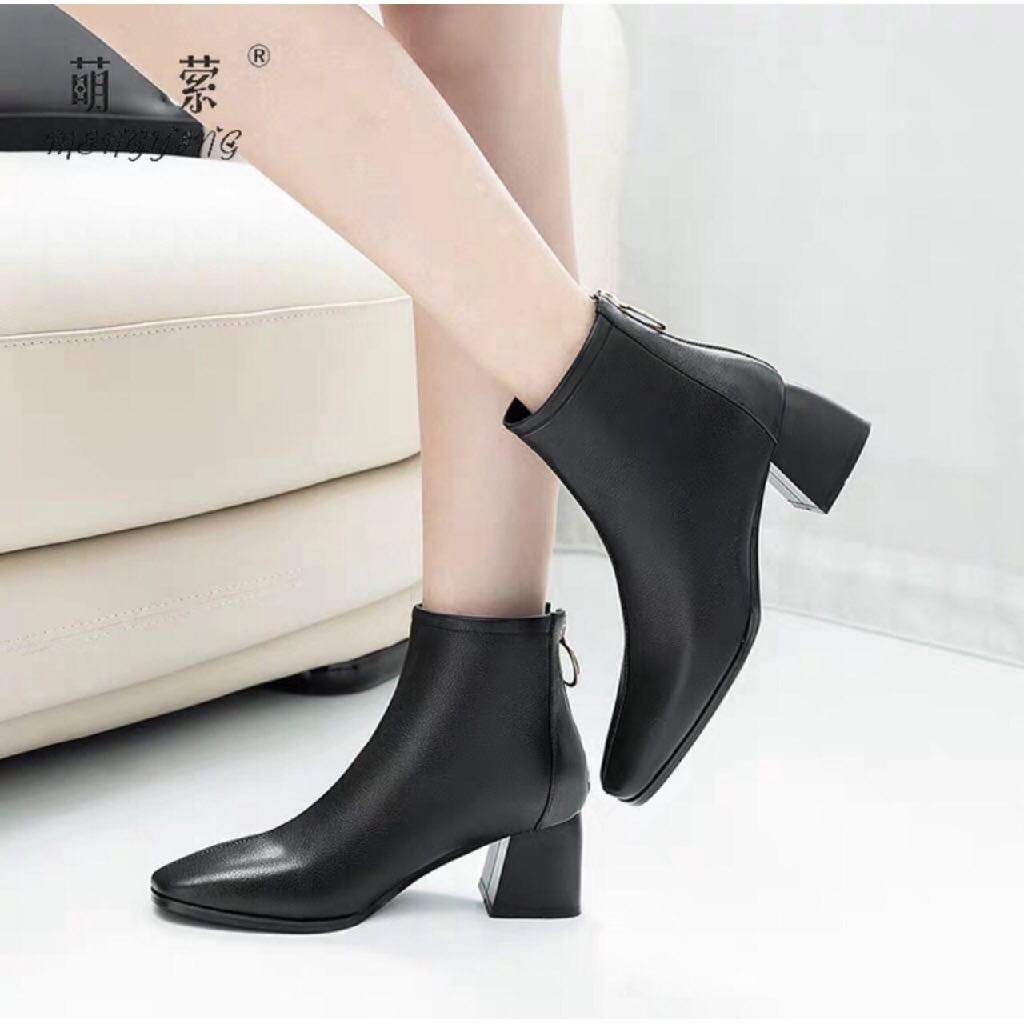 Bốt - Boots thời trang cổ thấp da lỳ, gót 6cm