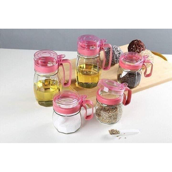 BỘ GIA VỊ THỦY TINH 5 MÓN CÓ TAY CẦM