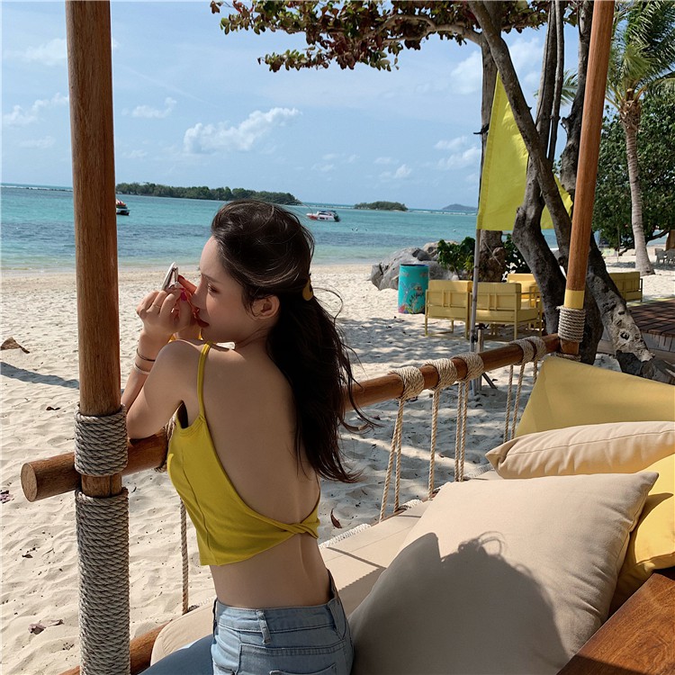 Cocory vn Áo không tay màu trơn thiết kế quyến rũ thời trang dành cho nữ