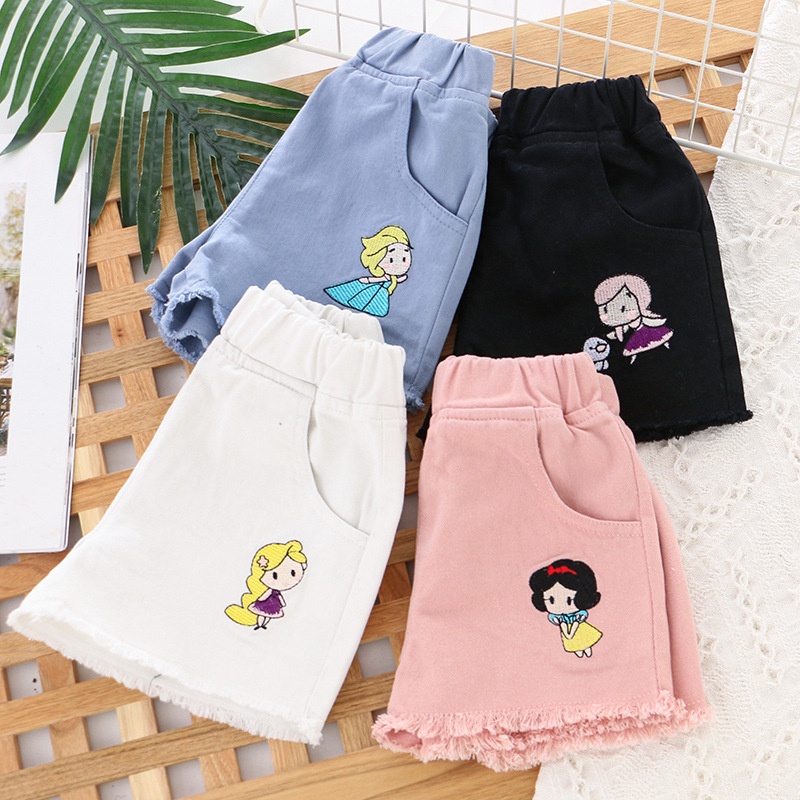 Quần Short Denim Mỏng In Hình Bạch Tuyết Thời Trang Hè Cá Tính Cho Bé Gái