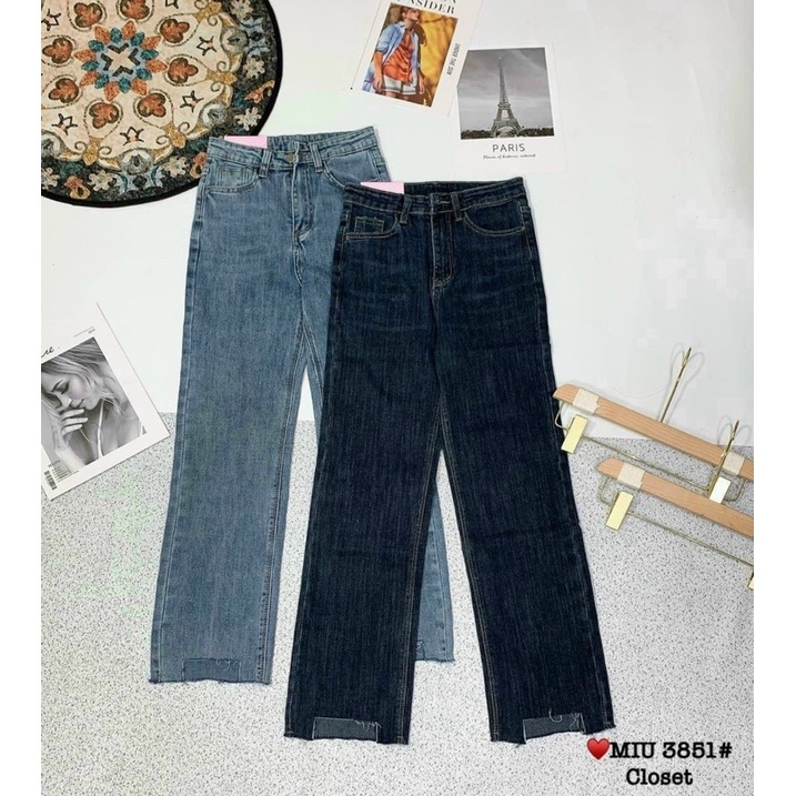 Quần jeans ống đứng cắt gấu chất liệu bò co dãn sẵn 3 màu