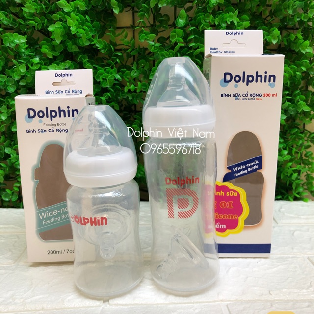 (Tặng thêm 1 núm) Bình sữa cổ rộng Dolphin 200ml/300ml
