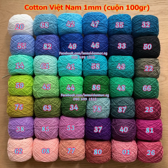 Sợi Cotton Việt Nam 1mm (Mã 01 ~ Mã 53) (cuộn 100gr)