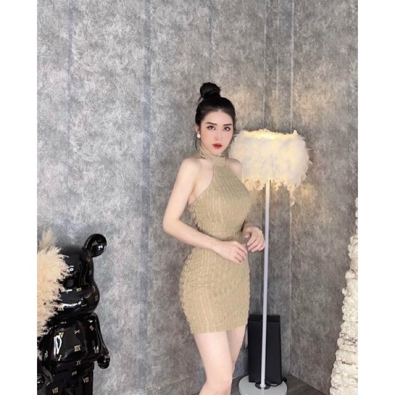VÁY BODY CỔ YẾM THUN GÂN NỔI CO DÃN DÁNG NGẮN