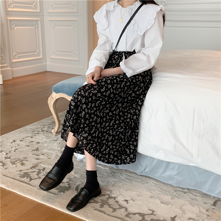 Chân váy dài ulzzang hàn quốc lưng cao 2021, Đầm nữ xòe màu đen trắng hoa nhí vạt đuôi cá cao cấp thời trang hàn quốc | BigBuy360 - bigbuy360.vn