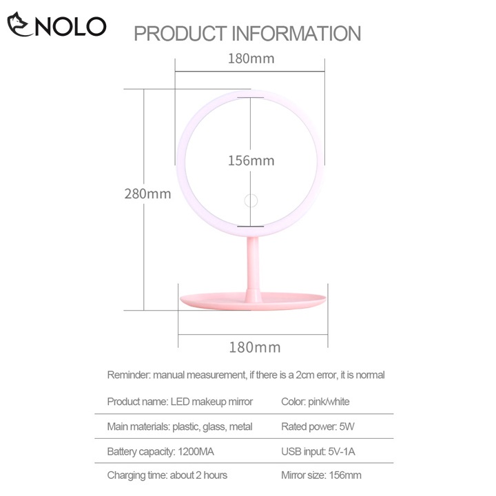 Gương Trang Điểm Để Bàn Có Đèn Nút Cảm Ứng Pin Sạc 3 Chế Độ Sáng Dung Lượng Pin 1200mah Công Suất 5W