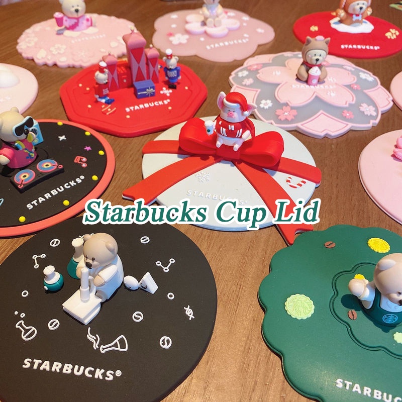 Nắp cốc Starbucks Gel silica chống bụi Sakura Bear Khinh khí cầu Phim hoạt hình Phụ kiện đa năng