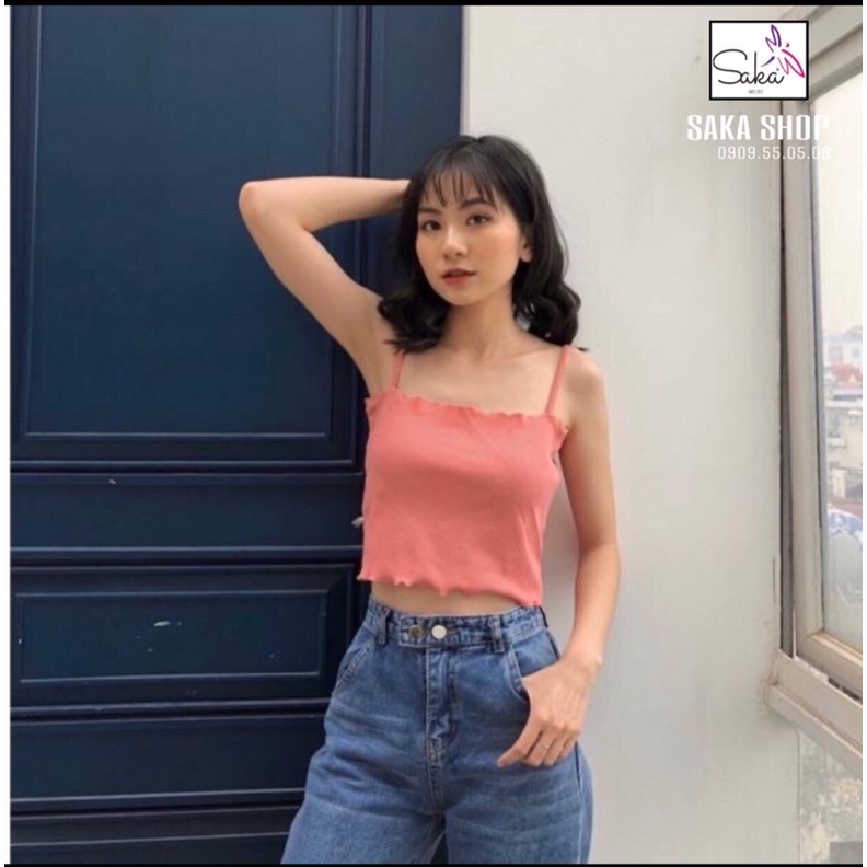 Áo 2 dây cuốn biên croptop vải thun chánh phẩm