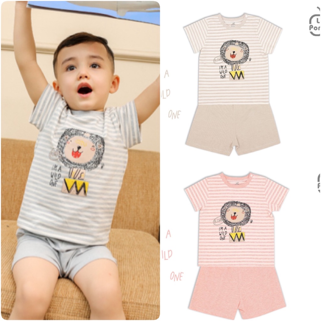 Bộ La Pomme cộc tay chất vải Cotton cao cấp mềm mịn thoáng mát thấm hút tốt con sư tử vẽ cho bé trai bé gái SS240