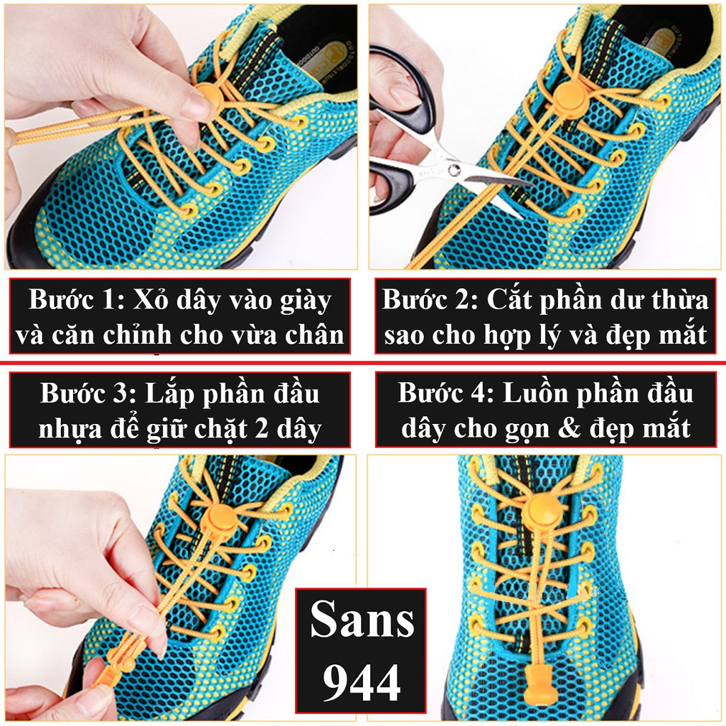 Dây giày không cần buộc Sans944 thông minh co giãn bản tròn rút buộc giày thể thao sneaker nam nữ mlb ny boston yz yeezy