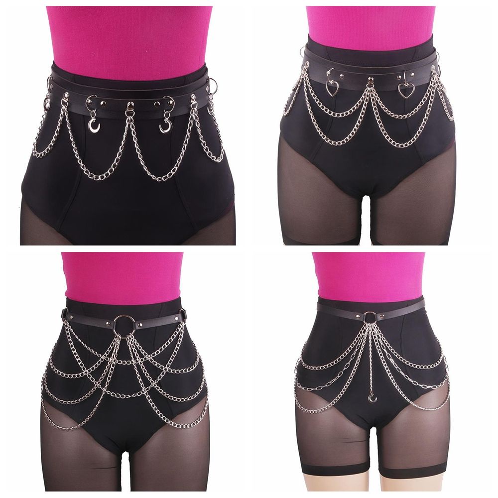 Dây xích da màu đen đeo thắt lưng phong cách hip hop thời trang cho nữ