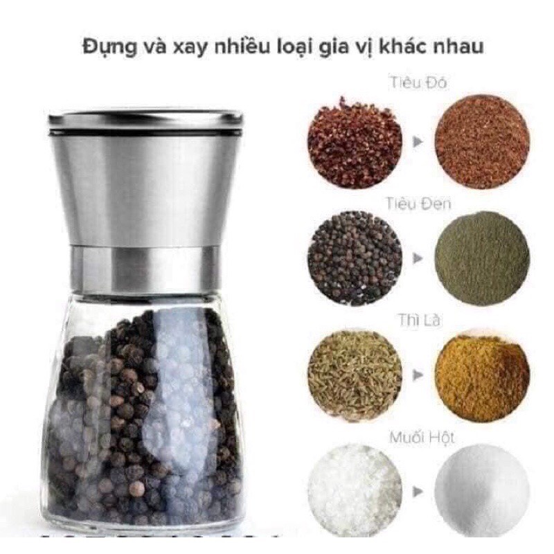 Lọ Đựng Và Xay Tiêu Thủy Tinh Đa Năng Nắp Inox Tiện Lợi