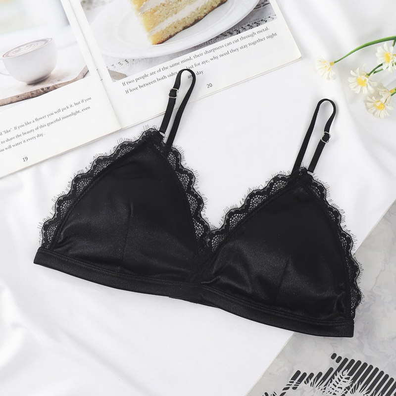 Áo bra Áo lót nữ bralette satin trơn mịn viền ren có khóa cài sau quyến rũ pasana0115
