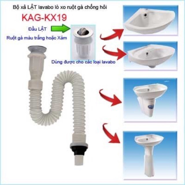 Bộ xả lavabo ruột gà, xi phông ruột gà