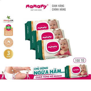 Khăn ướt Mamamy an toàn cho bé - Combo 3 gói có nắp 100 tờ gói