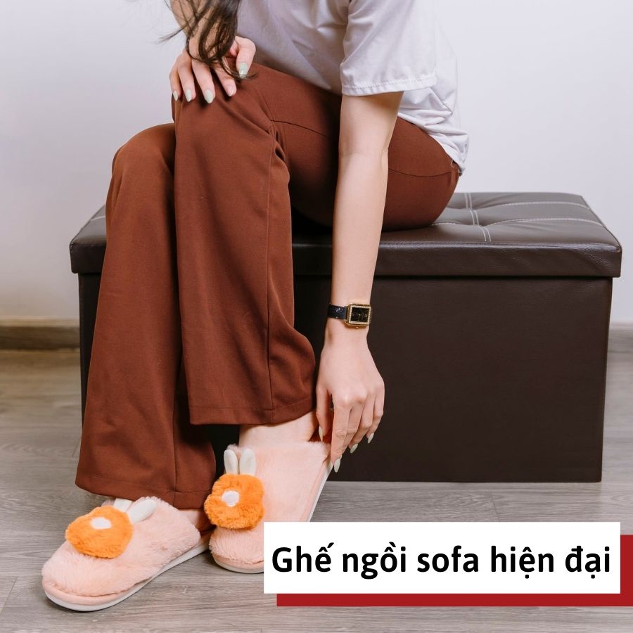 Hộp đựng đồ kiêm ghế ngồi đa năng có nắp đậy, khung gỗ nhân tạo bọc da chắc chắn