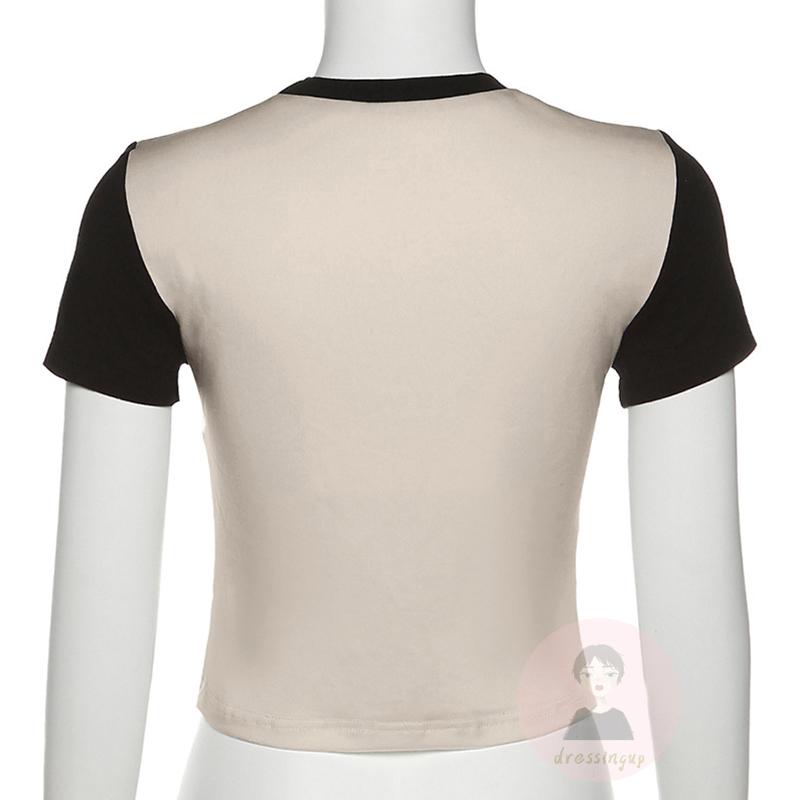 Áo Thun Tay Ngắn Cổ Tròn Màu Sắc Tương Phản Thời Trang Mùa Hè Cho Nữ