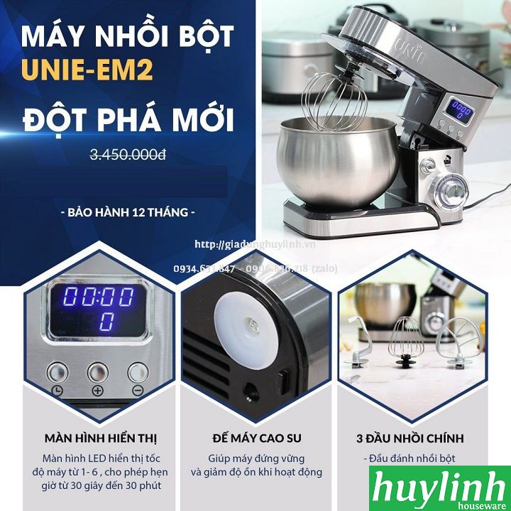 [Mã ELHAMS5 giảm 6% đơn 300K] Máy đánh trộn nhồi bột Unie EM2 - 5 lít - 1000W