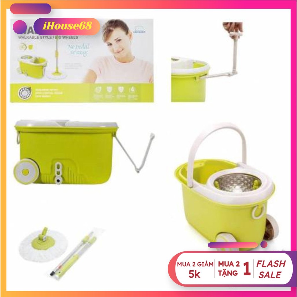 Bộ cây lau nhà xoay tay 360 độ màu xanh lá MOP-L003 và màu xanh dương MOP-Q2-1