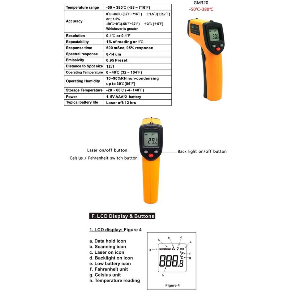 Máy đo nhiệt độ từ xa.Đo được từ -50 đến 380 độ