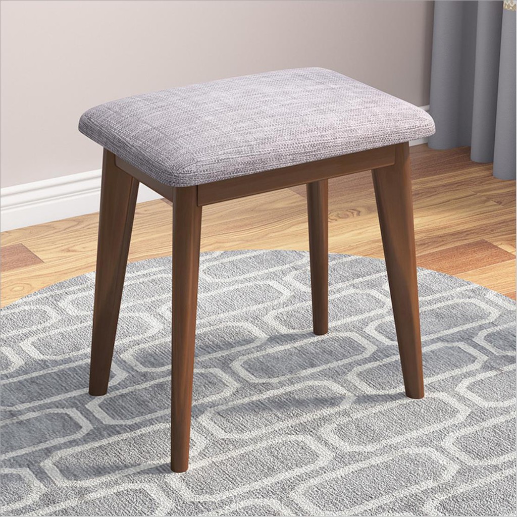 ghế đẩu bằng gỗ nguyên khối phòng ngủ nhà tối giản hiện đại nhẹ nhàng sang trọng bàn trang điểm vải đôn nhỏ kiểu B