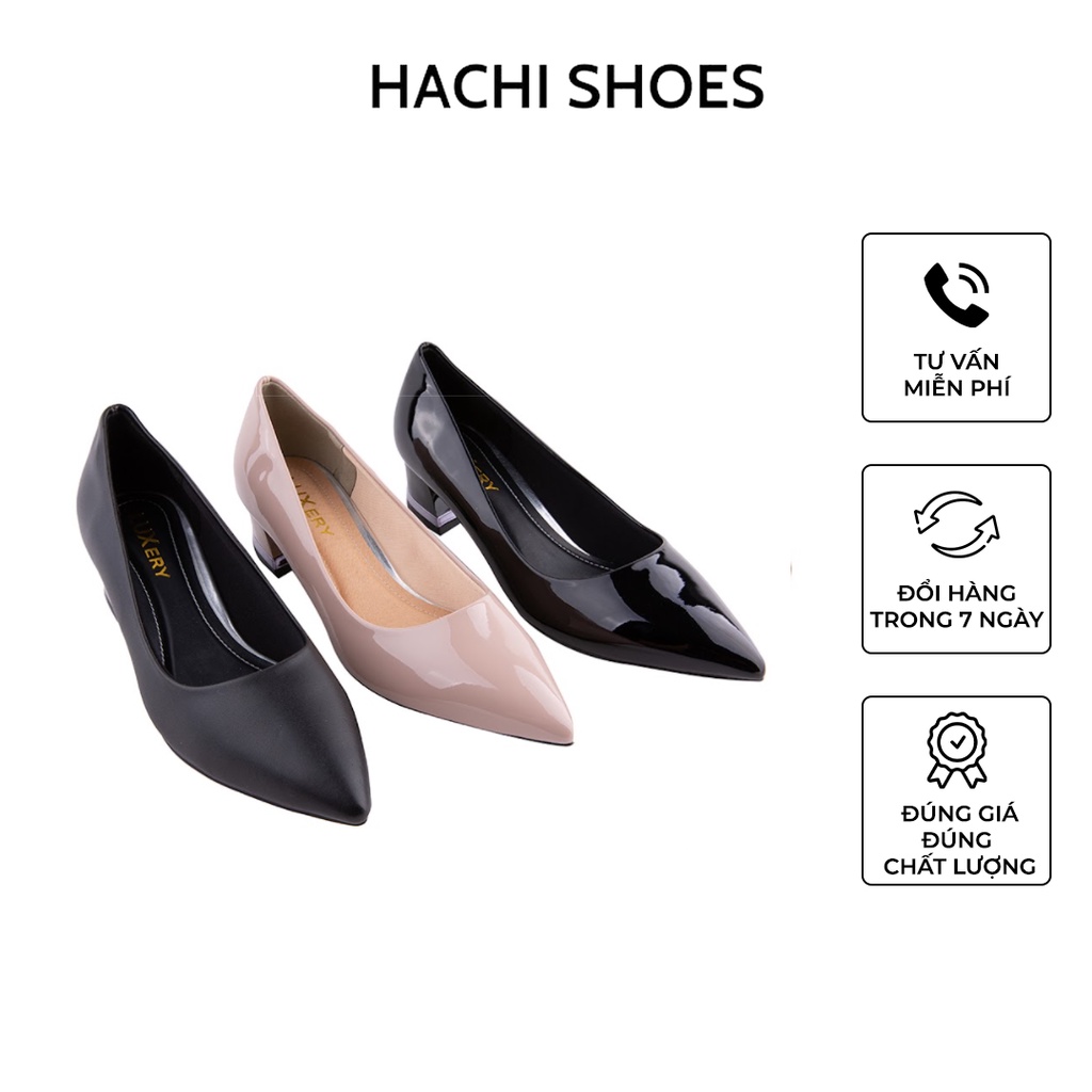 Giày nữ bít mũi nhọn da bóng gót cao 3cm A659 - HachiShoes