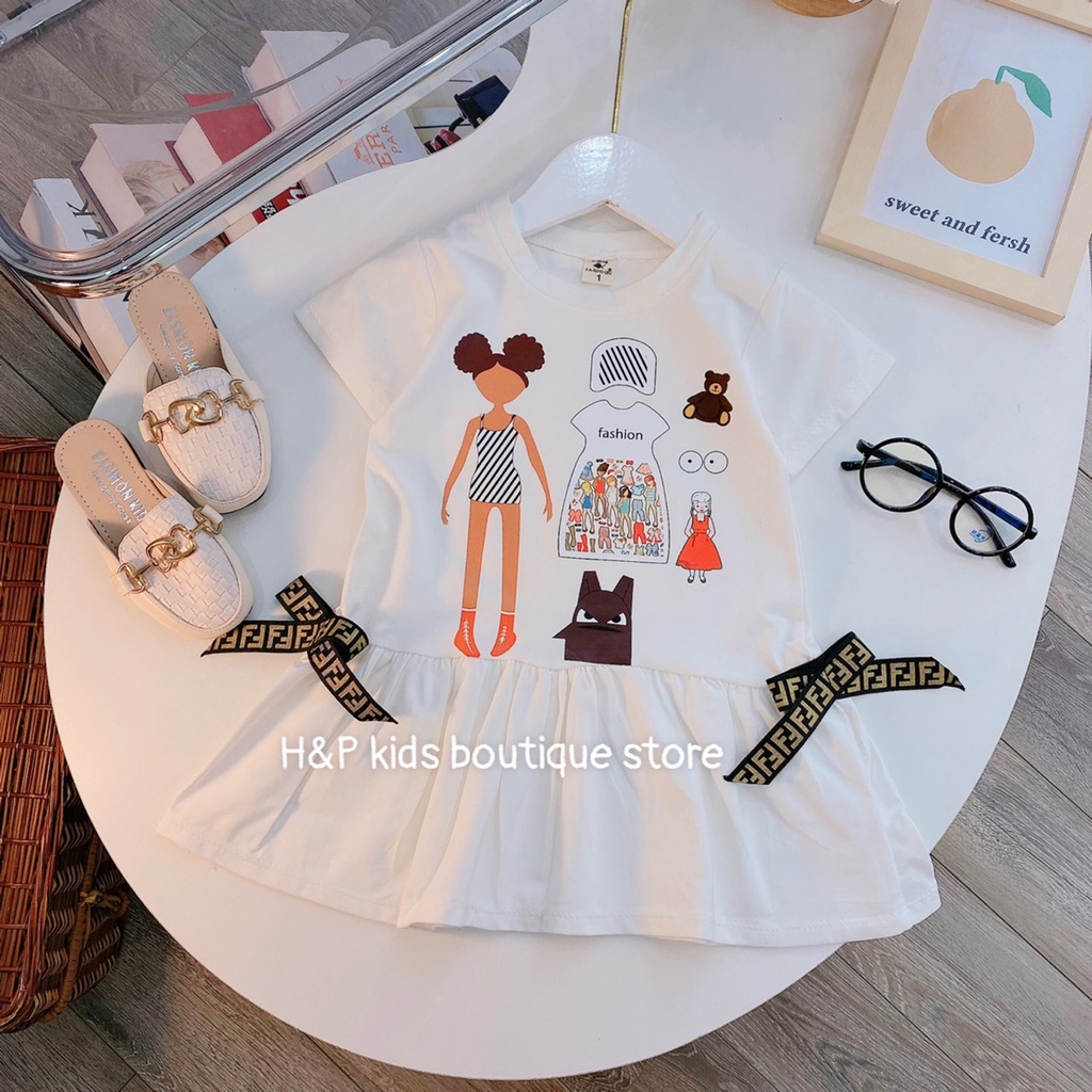 Váy cotton cộc tay đuôi cá bé gái