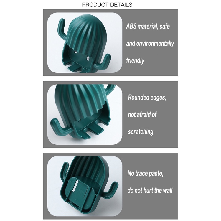 Giá treo bàn chải đánh răng tự dính dán tường với hai móc hình cây xương rồng sáng tạo cho gia đình