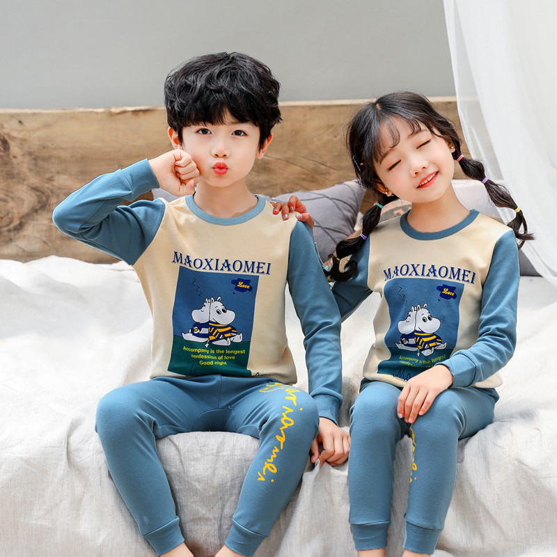 Children's cartoon cotton round neck men's and women's pajamas set COD