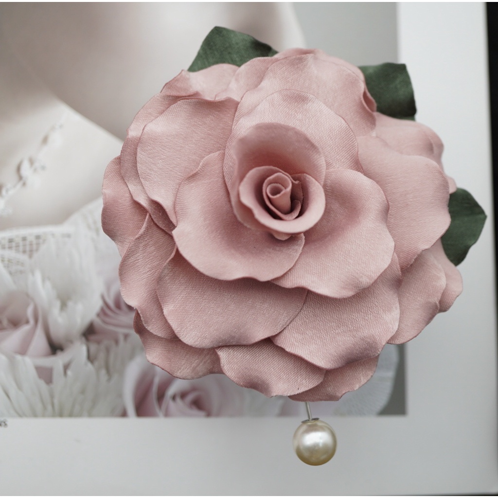 Hoa cài áo thủ công cao cấp- Jasmine- Màu hồng tím- size 8cm- Vải Gấm -Hoa vải Nhando Handmade