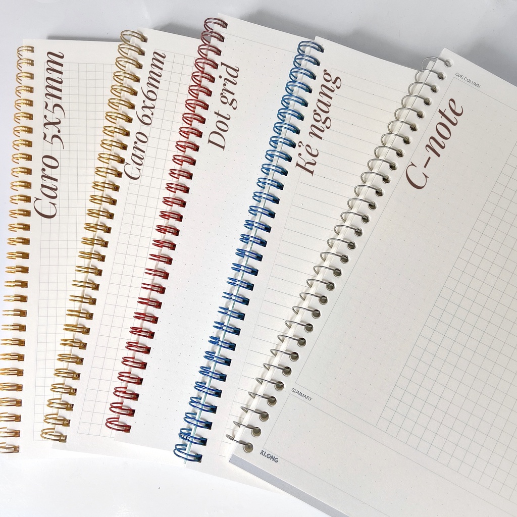 Combo 2 Sổ Caro Lò Xo Bìa Họa Tiết 120 Trang Size B5 Bìa Nhựa 100GSM KLONG Làm Bullet Journal và Planner Sổ Tay