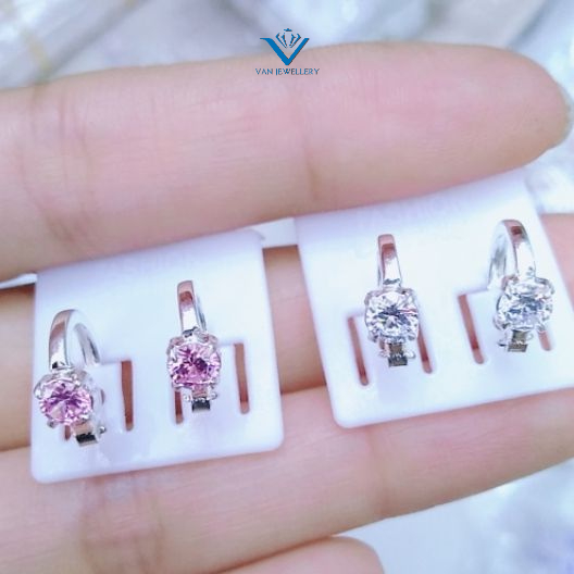 Bông tai bạc Bông tai tròn 1 đá bạc ta cho bé_ Van jw