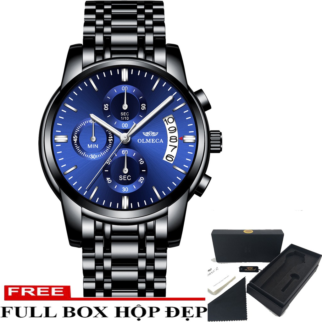 (CHUẨN MEN) Đồng Hồ Nam Chạy 6 Kim OLMECA Máy Nhật_Kính Tráng Sapphire Dây Thép Đúc Đặc _Full Box