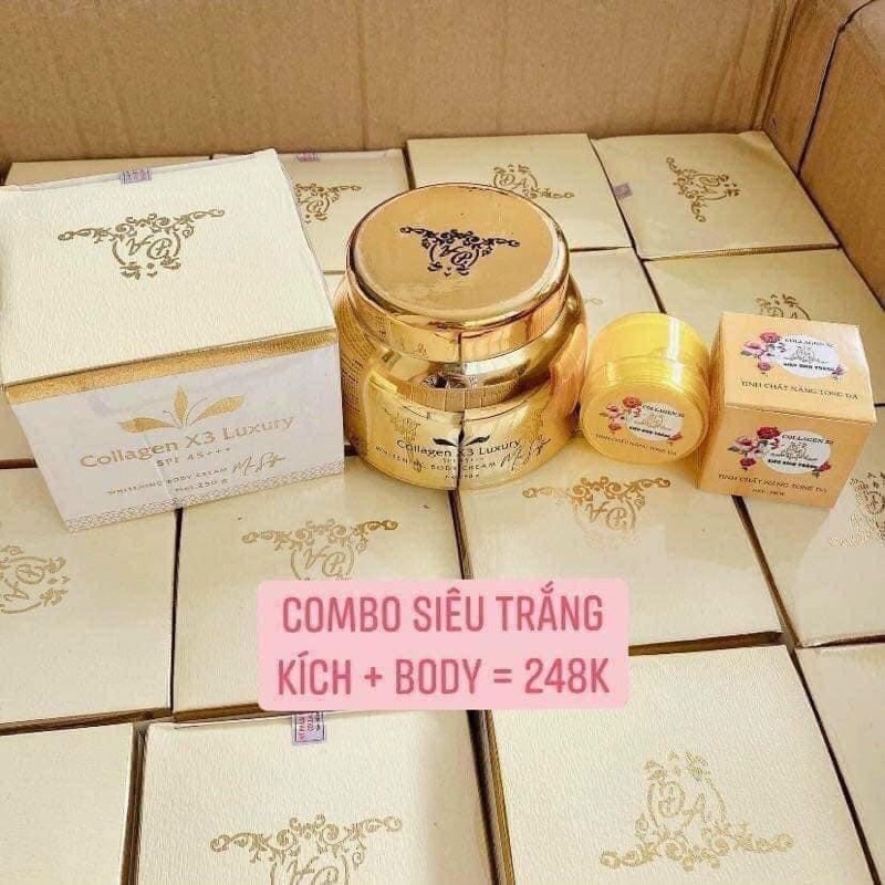 COMBO KEM DƯỠNG TRẮNG DA BODY X3 250g và kích trắng x3 hộp 30g