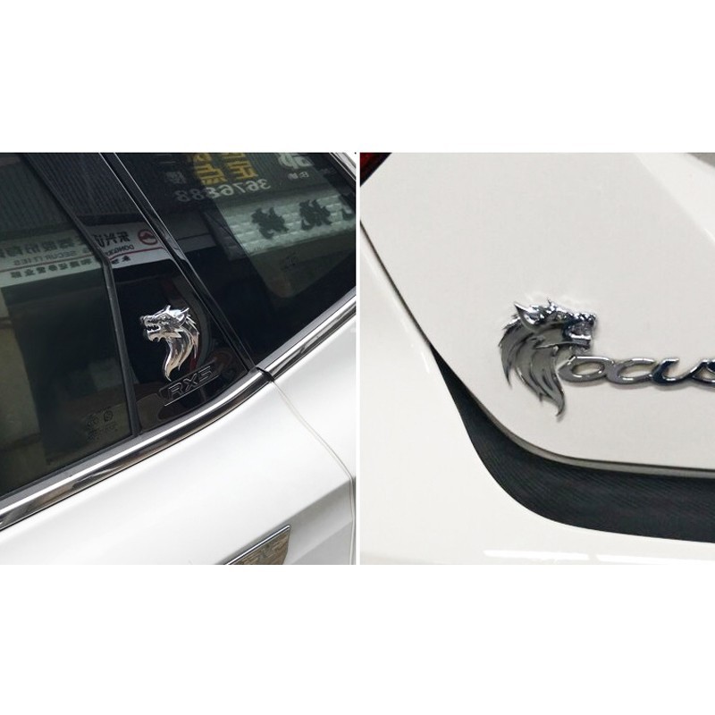 2 Miếng Dán Hình Đầu Sói Bằng Kim Loại Cho Xe Hơi
