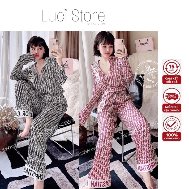 (Siêu phẩm) Đồ bộ pijama mặc nhà LỤA XƯỚC thiết kế thương hiệu chuẩn QCCC tay dài quần dài mặc nhà cho bạn nữ