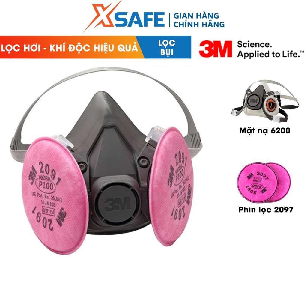 Bộ mặt nạ phòng độc 3M 6200-2097 chống bụi, hơi độc, khí hàn cắt đúc kim loại - chính hãng 3M