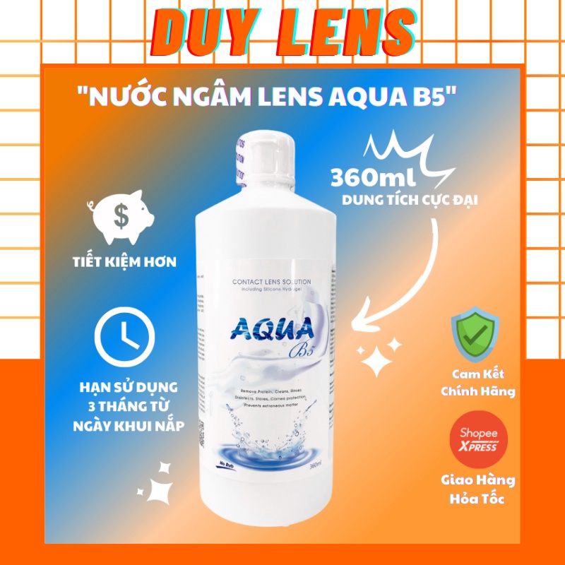 Nước ngâm lens AQUA B5 dung tích lớn 360ml - Dung dịch ngâm rửa kính áp tròng Angel Eyes chuyên dụng Hàn Quốc