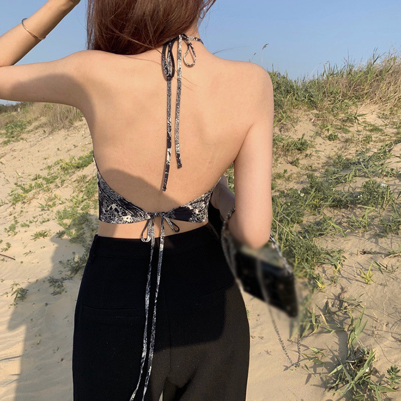 Áo croptop không tay hoạ tiết in phong cách cổ điển hợp thời trang