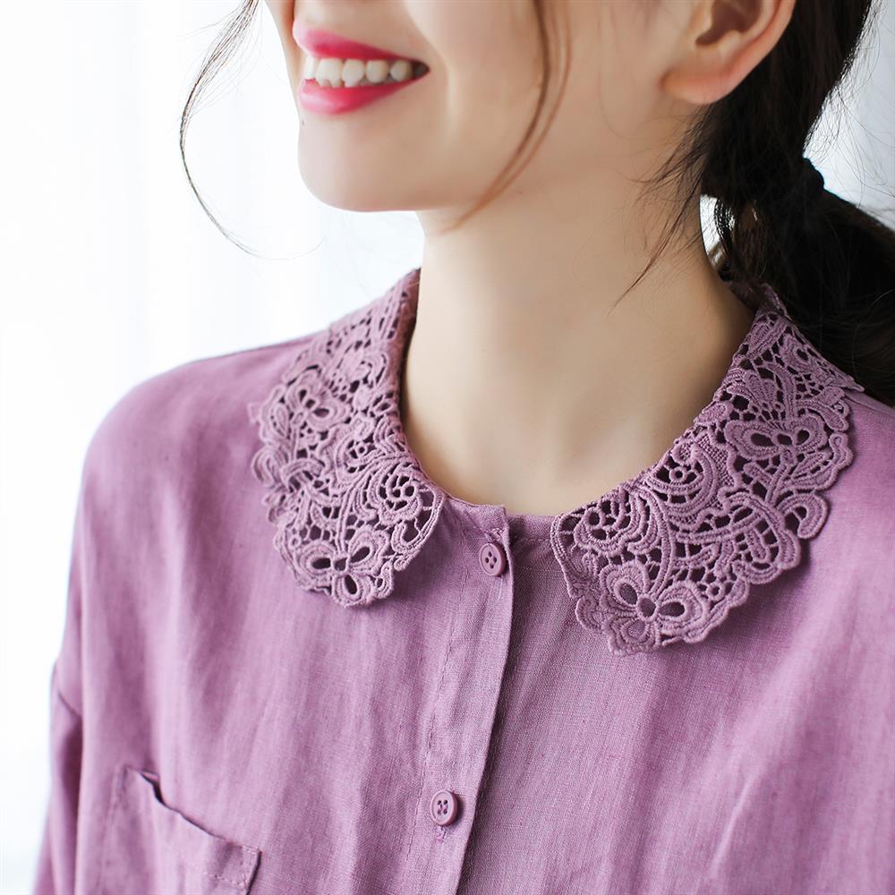 Áo sơ mi nữ tay dài dáng rộng vải cotton