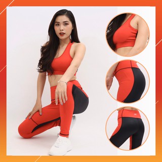Đồ bộ tập Gym nữ, Yoga, Aerobic màu đỏ có mút hàng chính hãng NX