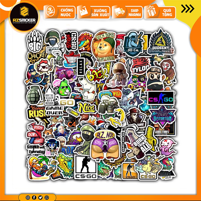 Sticker CS Go Chống Thấm Nước Dán Mũ Bảo Hiểm Laptop Điện Thoại | STK74 | Hình Dán Counter Strike GO Decal Cắt Sẵn