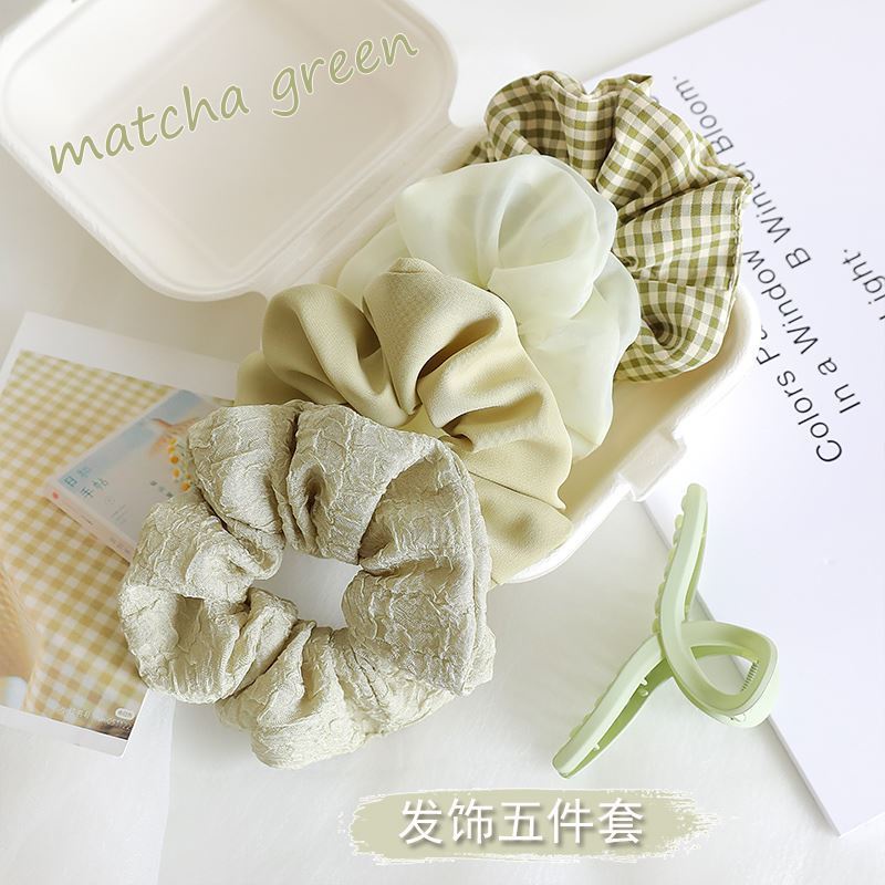 Scrunchies buộc tóc nhiều họa tiết; tông màu xanh lá nữ Classy tính thanh lịch PK705