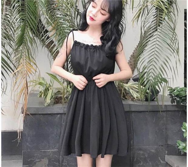 Đầm xoè 2 dây chun eo