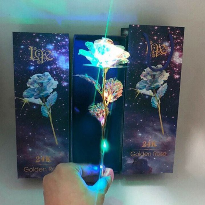 Hoa hồng galaxy phát sáng có chân đế LOVE mới