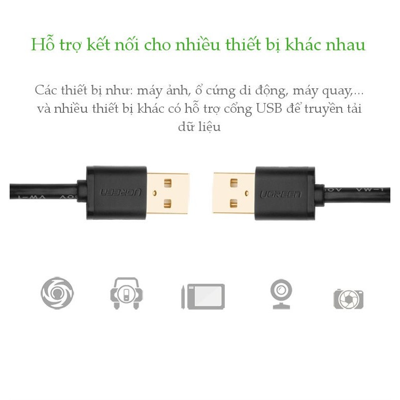 Dây USB 2.0 mạ vàng 2 đầu đực dài 0.5M UGREEN US102 10308 - Hàng Chính Hãng