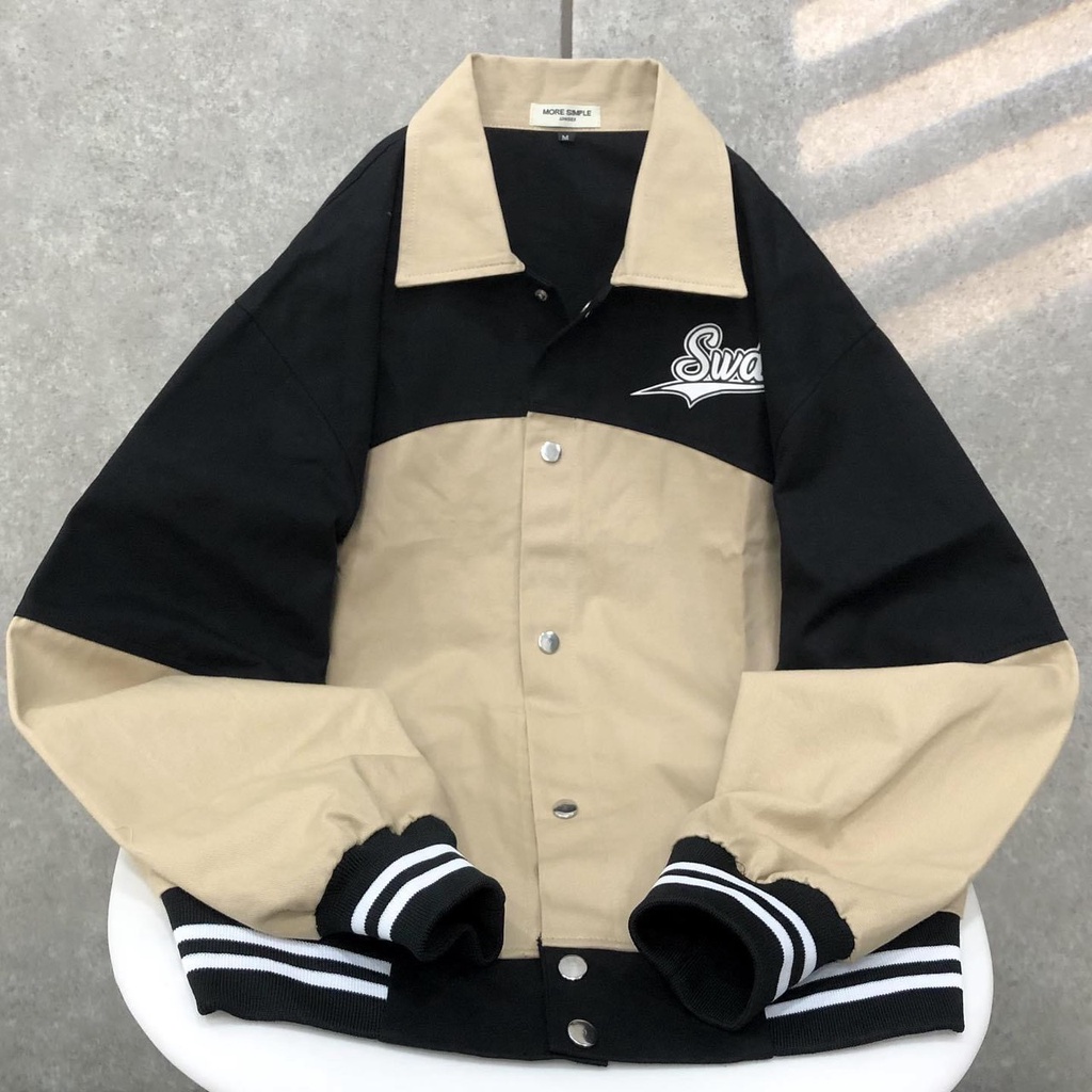 BOMBER. ÁO KHOÁC KAKI CỔ BẺ SWD PHỐI MÀU UNISEX FORM RỘNG DÀNH CHO NAM VÀ NỮ