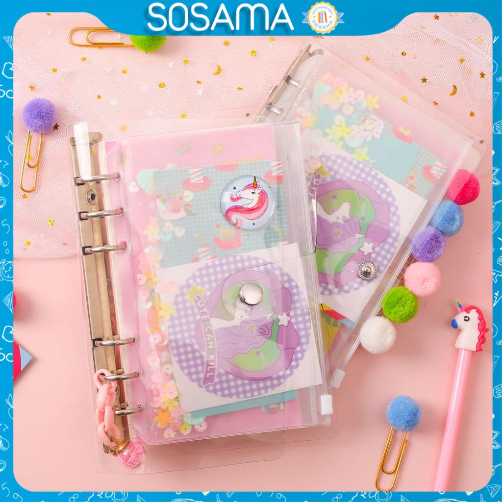 Sổ còng binder SOSAMA sổ tay ghi chép A6 tự thiết kế tặng kèm 13 món phụ kiện trang trí đáng yêu SN-001377