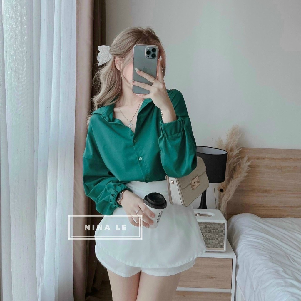 Sét Bộ Nữ Thời Trang Mặc Đi Chơi, Sét Nữ Áo Sơmi Lụa Tay Dài Mix Quần Đùi Chất For 2 Tầng Xinh Xắn